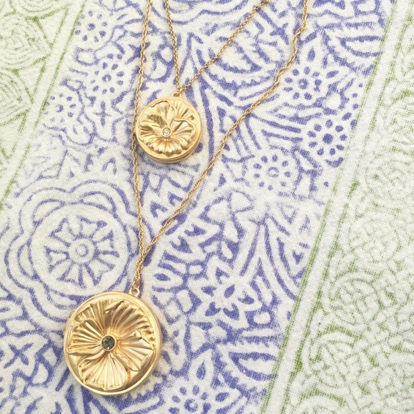 Anthropologie Gold Floral Layered Locket Necklace - Picture 4 of 8